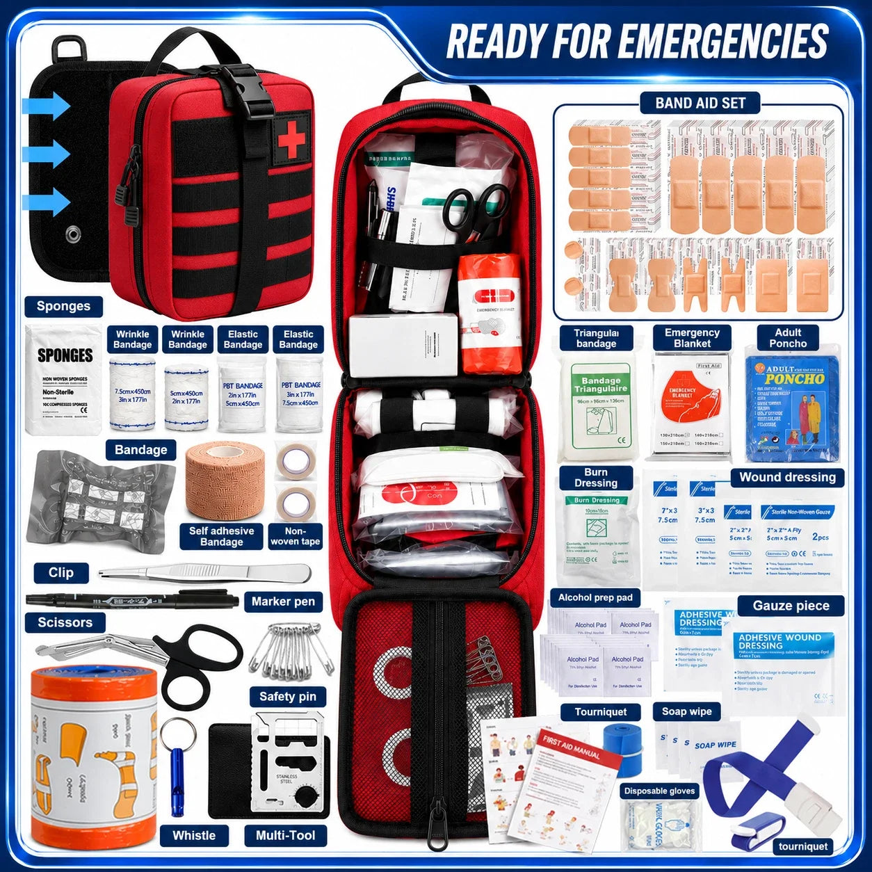 397Pcs Emergency First Aid Kit Tourniquet Trauma Kit Medical Bag Outdoor