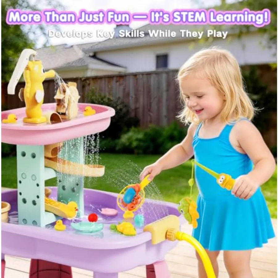 Outdoor toddler water table for sensory play with sand and water BPA-free plastic blue and yellow includes 28PCS accessories an