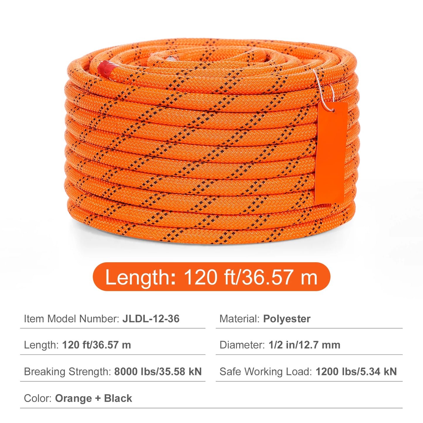 120ft Dual-Weave Polyester Cord 3/8 1/2 inch 48-Strand Multi-Use Rope for Arborist Activities Adventures Versatile