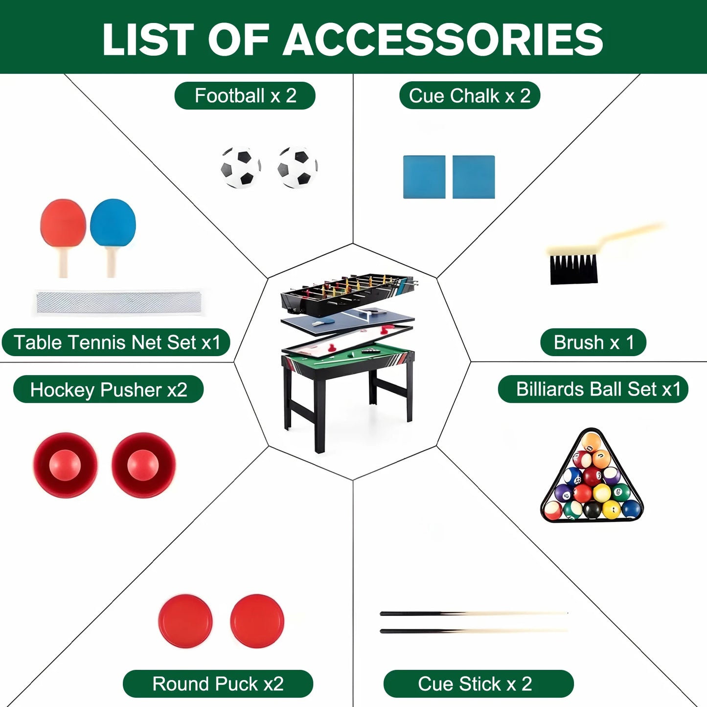 4-In-1 Recreational Game Table with Football Billiards Ice Hockey Table Tennis Indoor Desktop Game Set Wear Resist for Kids Gift
