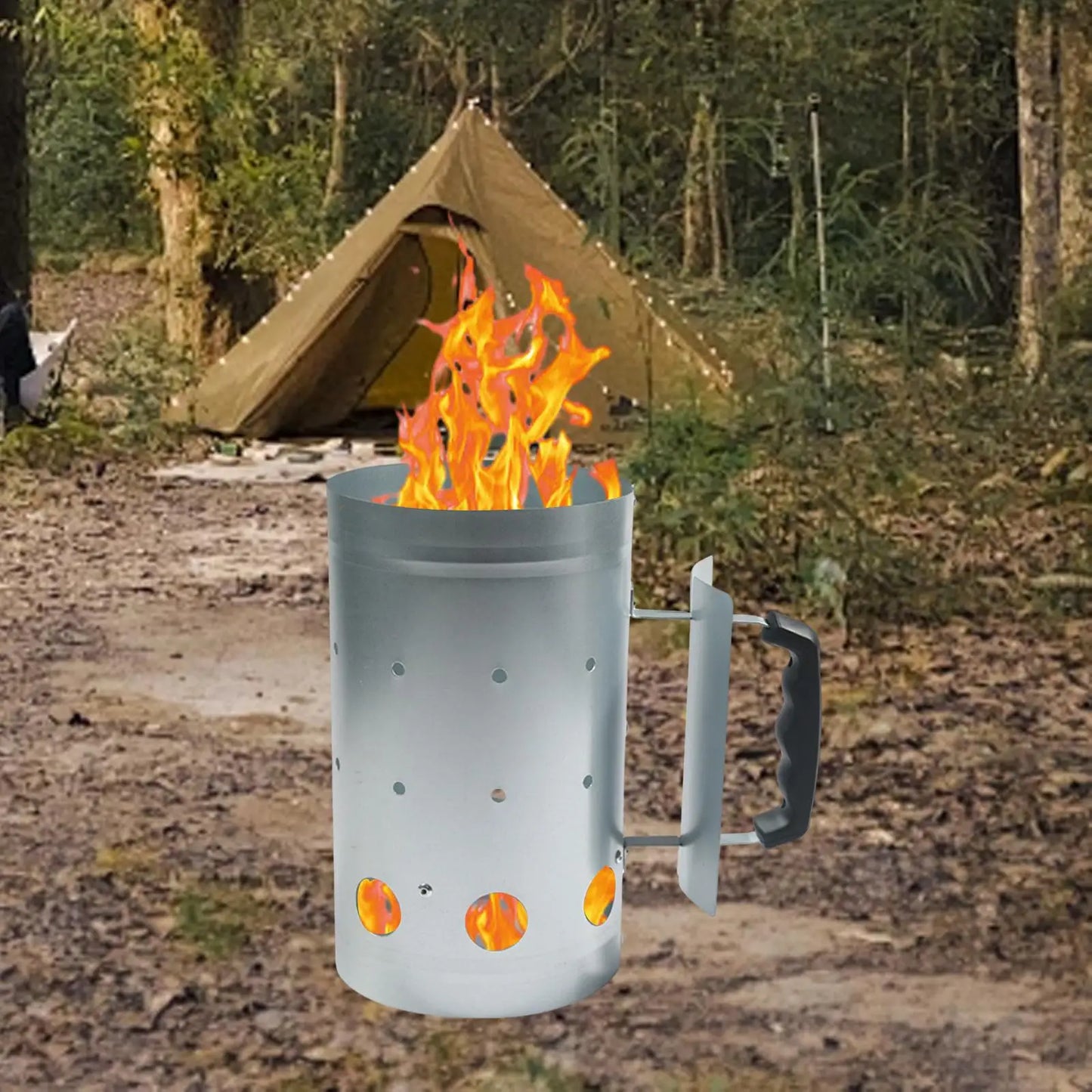 Fast Fire Chimney Starter High Temperature Resistance Charcoal Fire Bucket Multifunction for Outside Grill BBQ Garden Camping