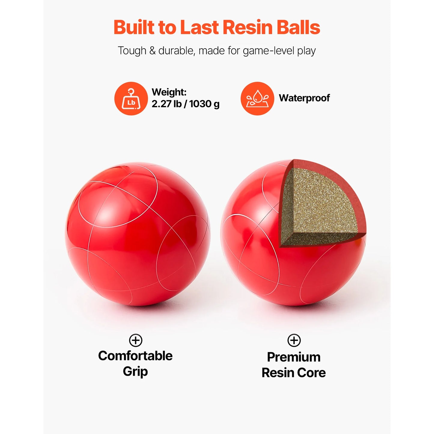 Ball Set 8 Resin Balls with Pallino Carry Bag and Measuring Rope Multi Color for Beach Lawn and Backyard Games