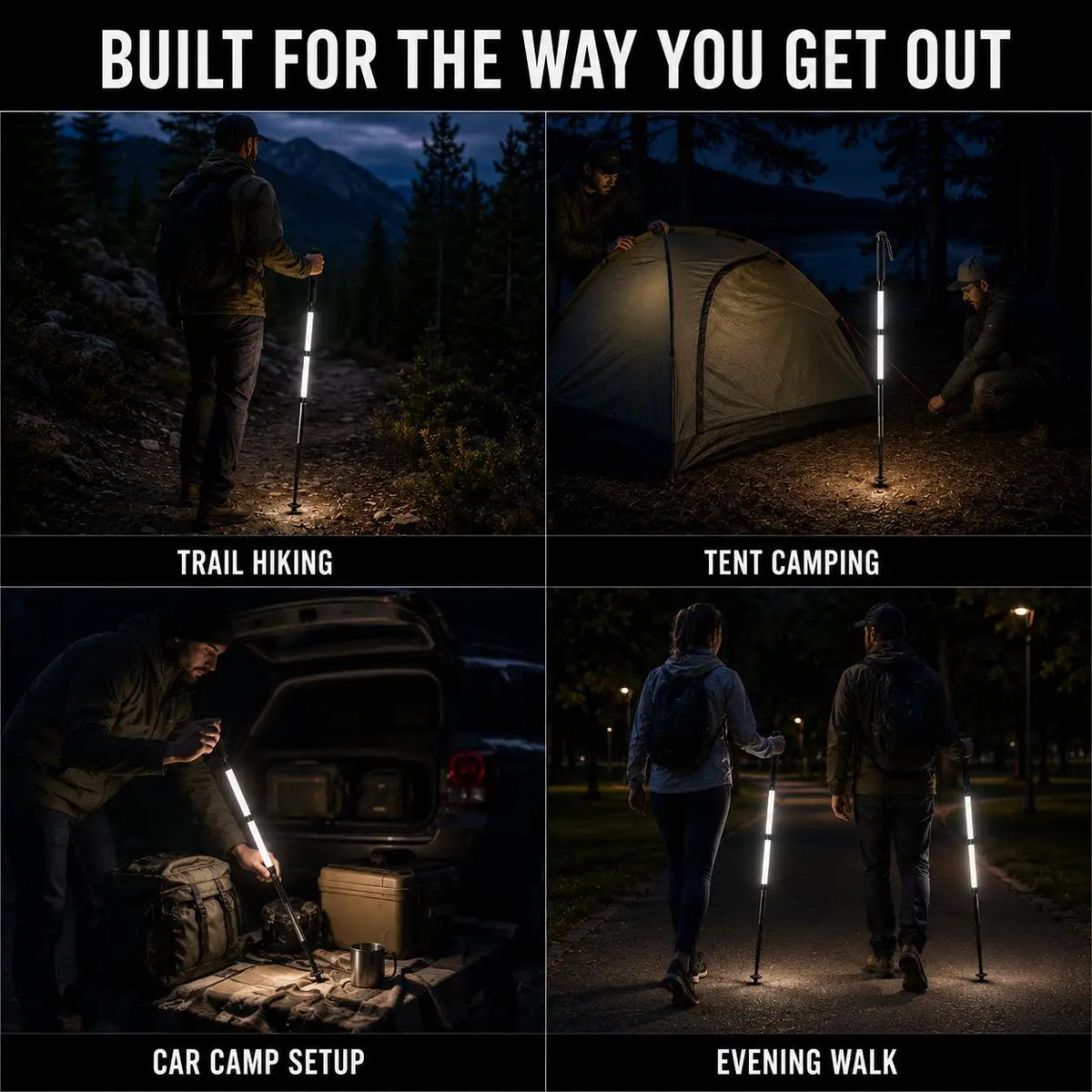 LED Walking Stick Type C Rechargeable Trekking Poles Detachable Light Up Hiking Pole Aluminum Alloy Illuminated Cane For Night Hikes Outdoor Camping Mountaineering Safety Equipment Unisex Walking Aid