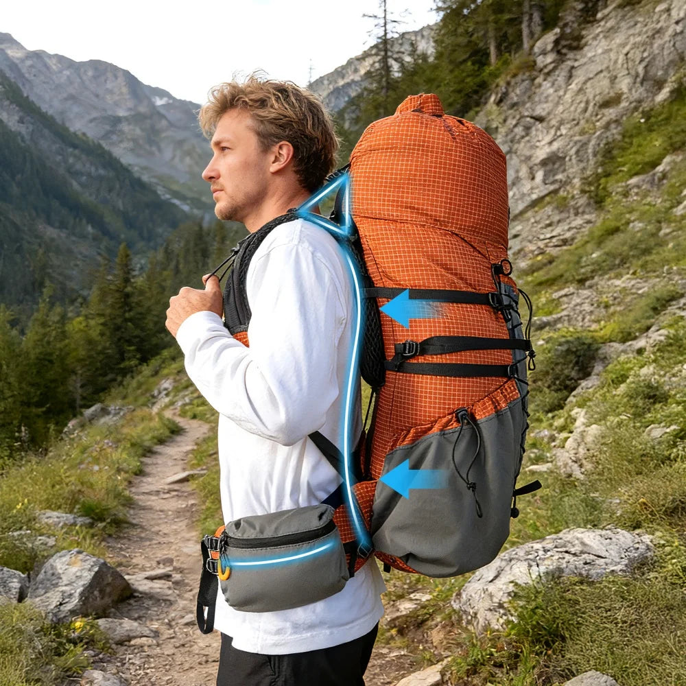 Internal-frame Hiking Backpcack: 50L / 60L / 70L Roll Top Lightweight Travel Backpack with Rain Cover for Men Women Hiking Camping Backpacking