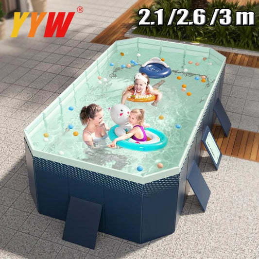 2.6/3m Foldable Large Rectangular Family Swimming Pool, Non-Inflatable, Easy Set-up, Suitable for Adults Kids