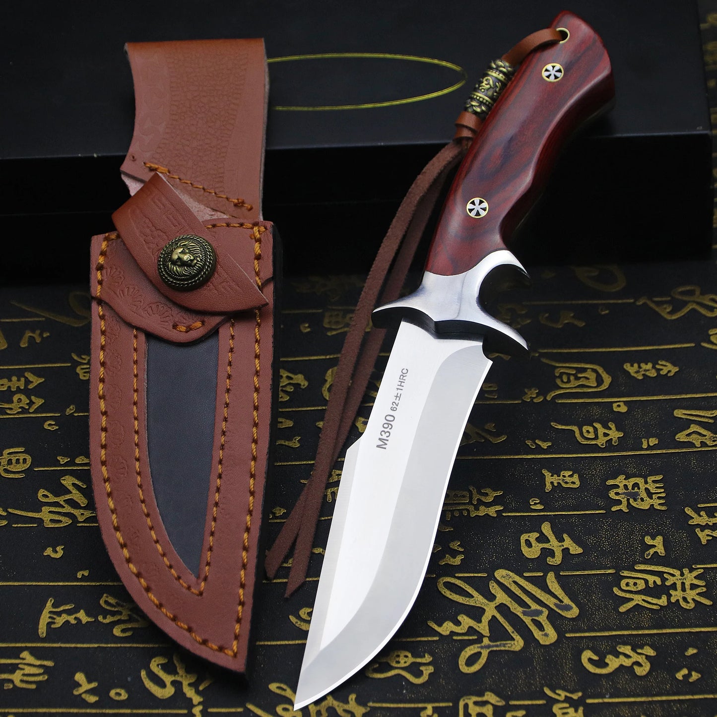 steel outdoor knife, full Tang integrated steel, high hardness straight knife, portable, durable self-defense camping knife