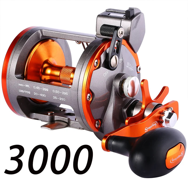 Counter Trolling Reel Conventional Level Wind Fishing Reel for Sea Bass Grouper 4.1:1/6+1BB Max Drag 30Kg