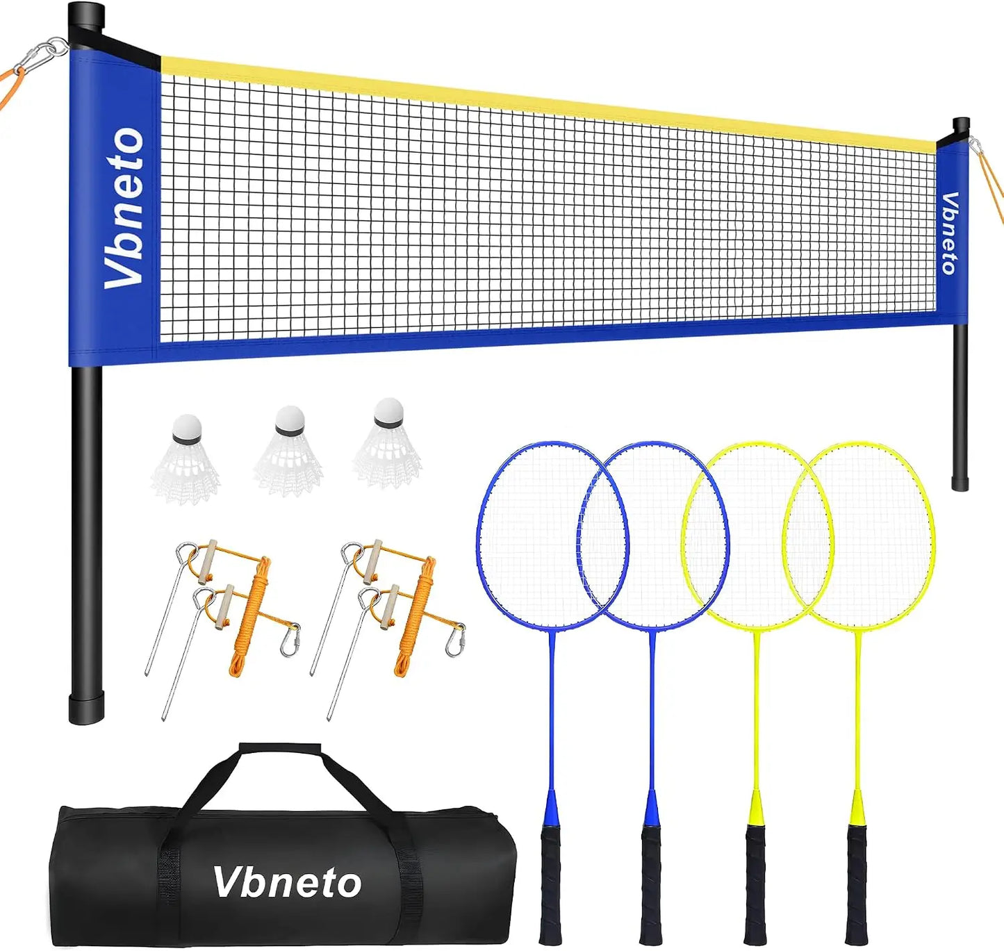 Badminton Set Portable Outdoor Anti-Sag Net 20ft x 5ft with 4 Rackets 3 Shuttlecocks Carry Bag for Backyard Lawn Beach