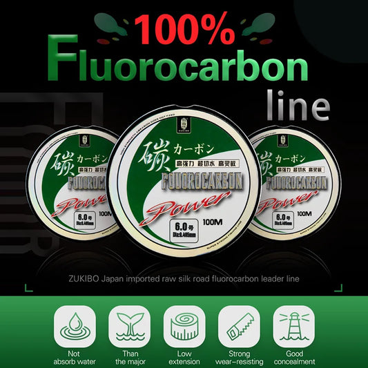 50M100M 100% Fluorocarbon Fishing Line Japanese Imported Carbon Fiber Line 1-25kg Monofilament Sinking Line Sea fishing