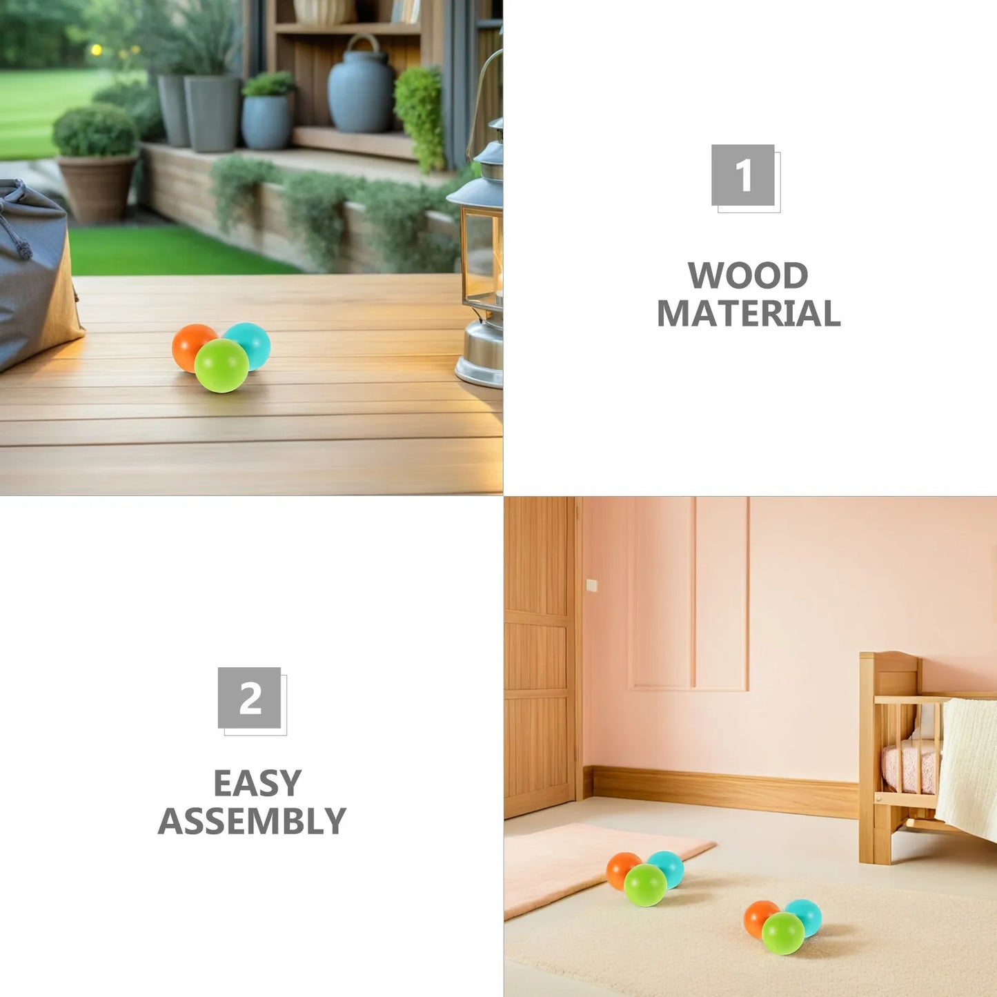 6Pcs Wooden Croquet Balls for Kids Outdoor Lawn Game Backyard Croquet Set with Wickets Family Activity Summer Picnic Garden Play