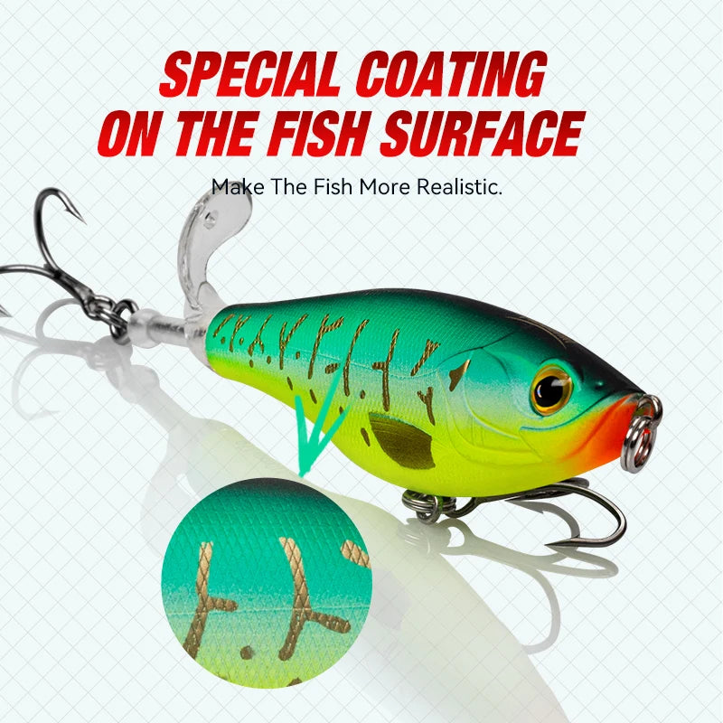 3PCS Topwater Lure Set 90mm/11g & 110mm/17g Artificial Popper Whopper Plopper Hard Wobblers for Bass Trout Pike Zander Fishing