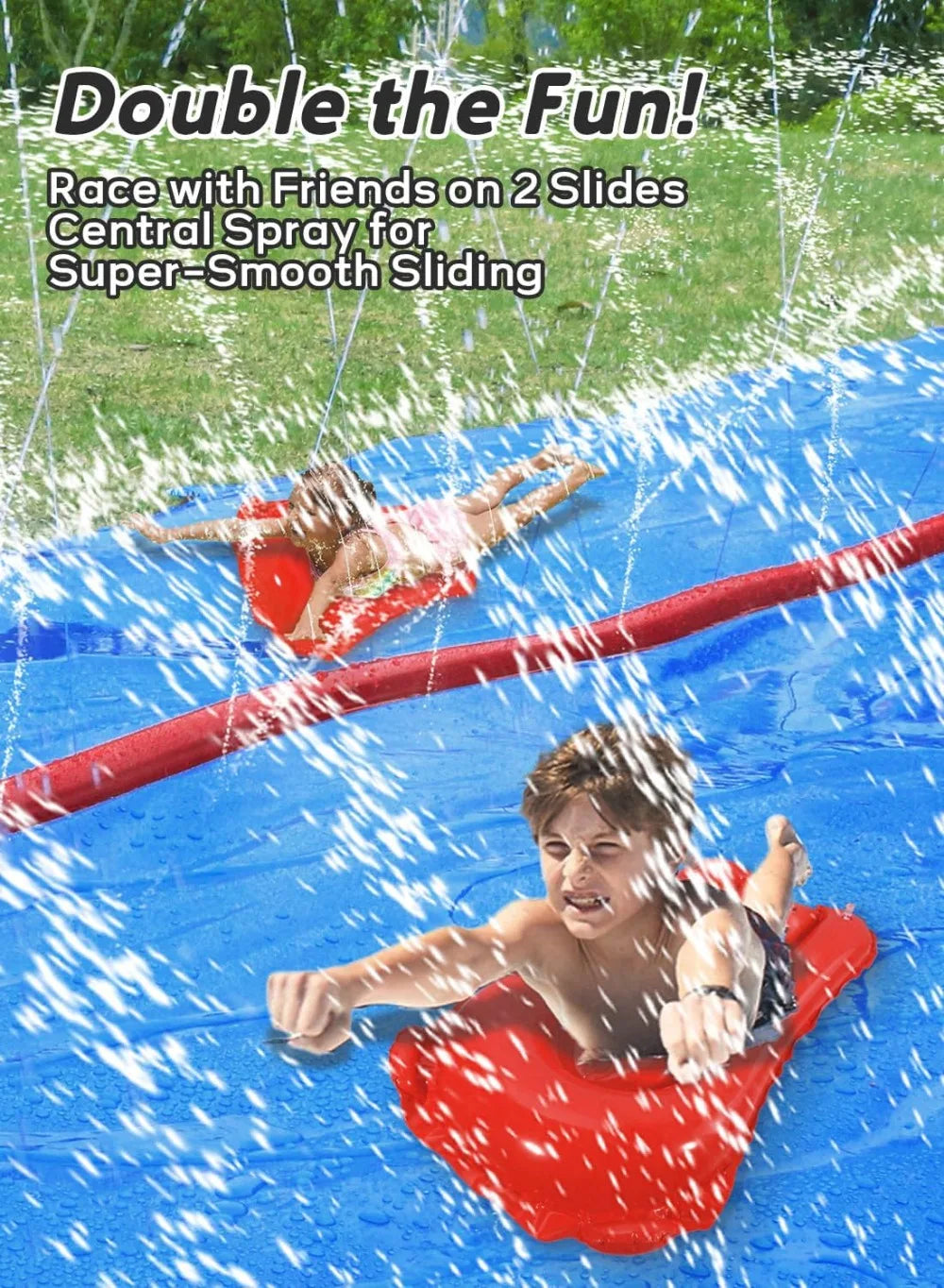 22FT Extra Long Water Slide for Kids & Adults, 2-Lane Slip N Slide with Sprinklers & Bodyboards, Heavy Duty Outdoor Summer Fun