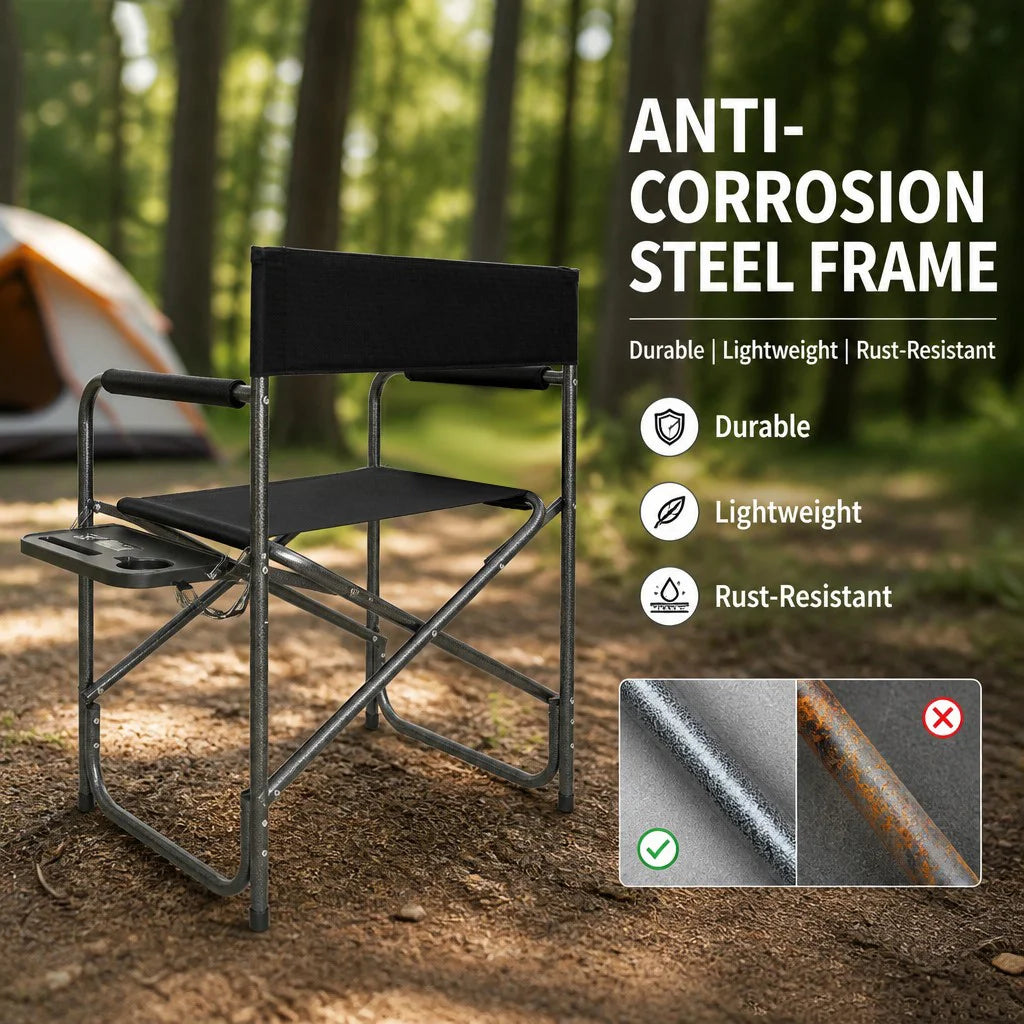2PCS Portable Outdoor Chair with Side Table, Cup Holder & Storage Pocket, Camping, Fishing, Patio, Picnic Heavy Duty Camping Folding Director Chair