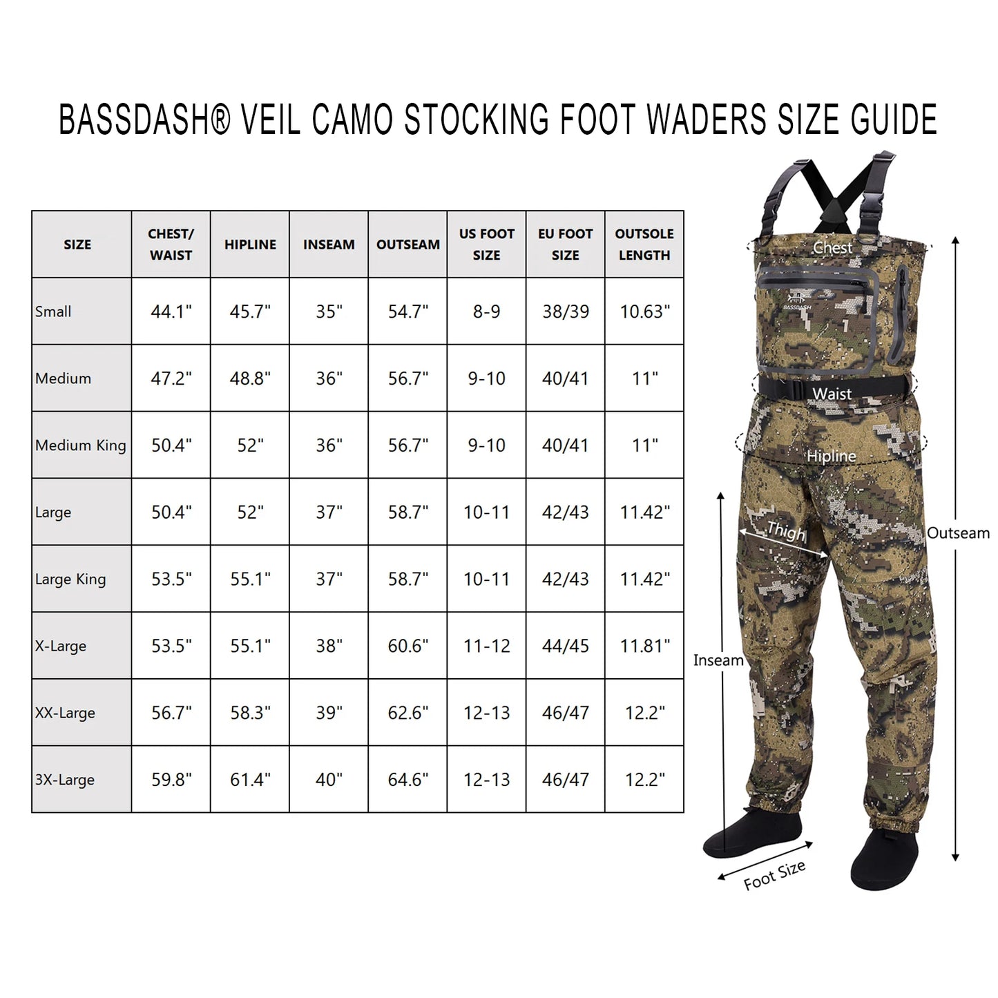 Fishing Hunting Waders for Men Veil Camo Chest Stocking Foot Breathable and Ultra Lightweight