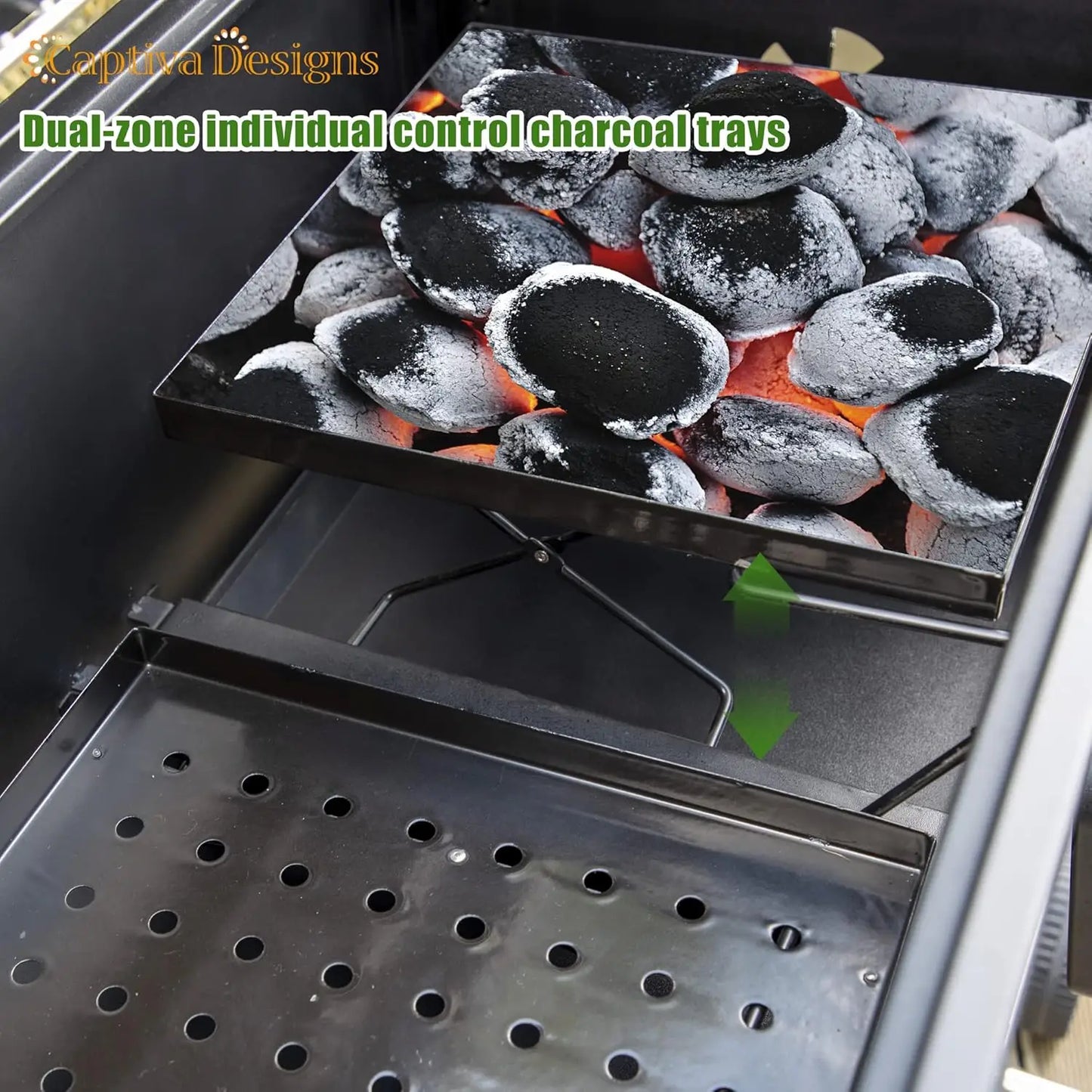 Extra Large Charcoal BBQ Grill, 794 SQIN Oversize Cooking Surface, Outdoor Barbecue Grill with 2 Independent Adjustable Charcoal Trays & 2 Foldable Side Tables