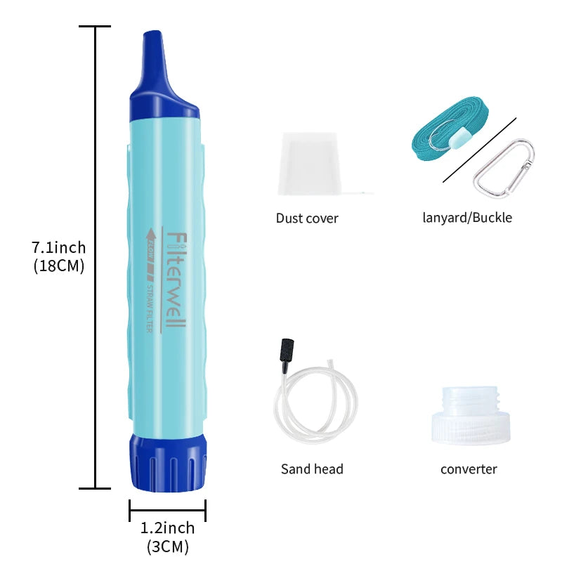 Filterwell Survival Water Filter Straw Outdoor Potable Water Purifier Camping Supplies Novelty for Hiking Emergency Travel Camp