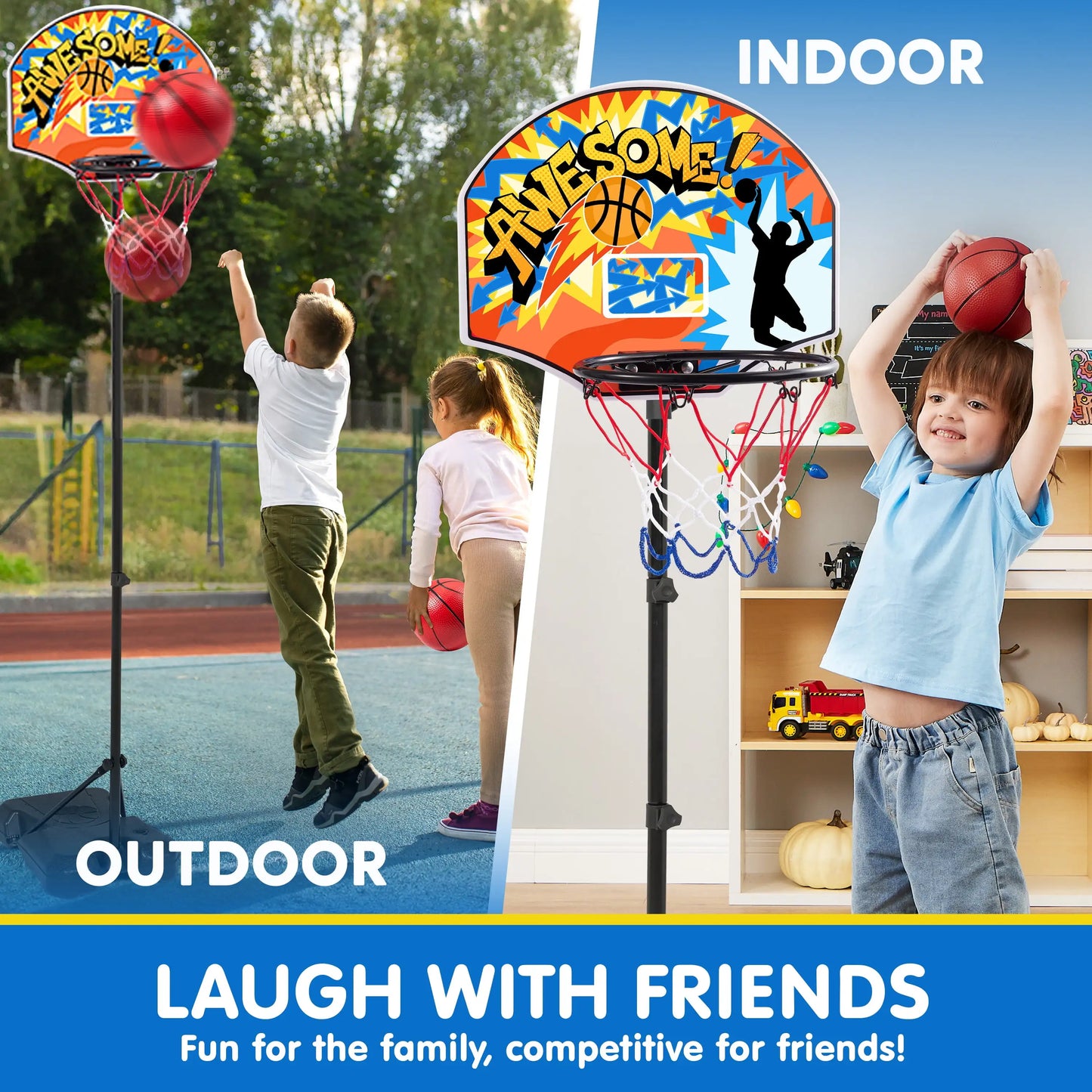 2.8-6.2 ft Adjustable Kids Basketball Hoop with 4 Balls Toddler Indoor Outdoor Basket Ball Game Set for Boys Girls