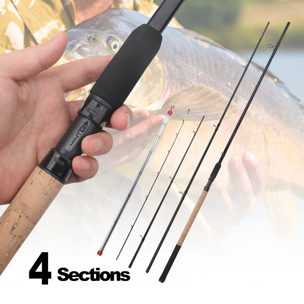 ROLLFISH 3.6m/3.9m Carbon Fiber Feeder Fishing Rod with 3 Spare Solid Tips, Pole Fishing rod EVA Grip Handle for Freshwater Carp