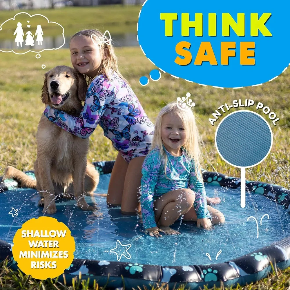 69'' Extra Large Splash Pad for Kids & Dogs, Non Slip Sprinkler Mat, Summer Outdoor Water Toys for Toddlers 1-3 & Children 4-8, Baby Pool Backyard