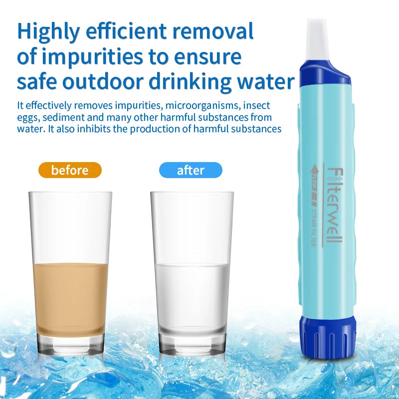 Filterwell Survival Water Filter Straw Outdoor Potable Water Purifier Camping Supplies Novelty for Hiking Emergency Travel Camp