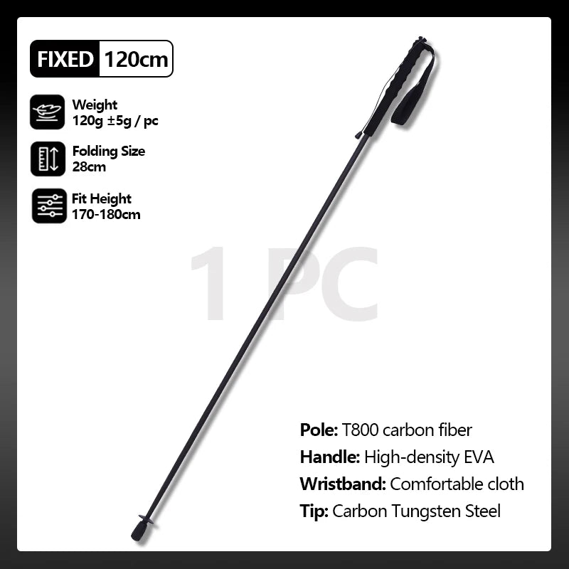 Ultra-Lightweight 115g City Running Poles, Trekking Poles, Foldable 5-Sections Carbon Fiber Hiking Sticks Walking Cane for Outdoor Gear Equipment, Multiple Sizes Available, Fixed 110cm, 120cm, 130cm, 1PC