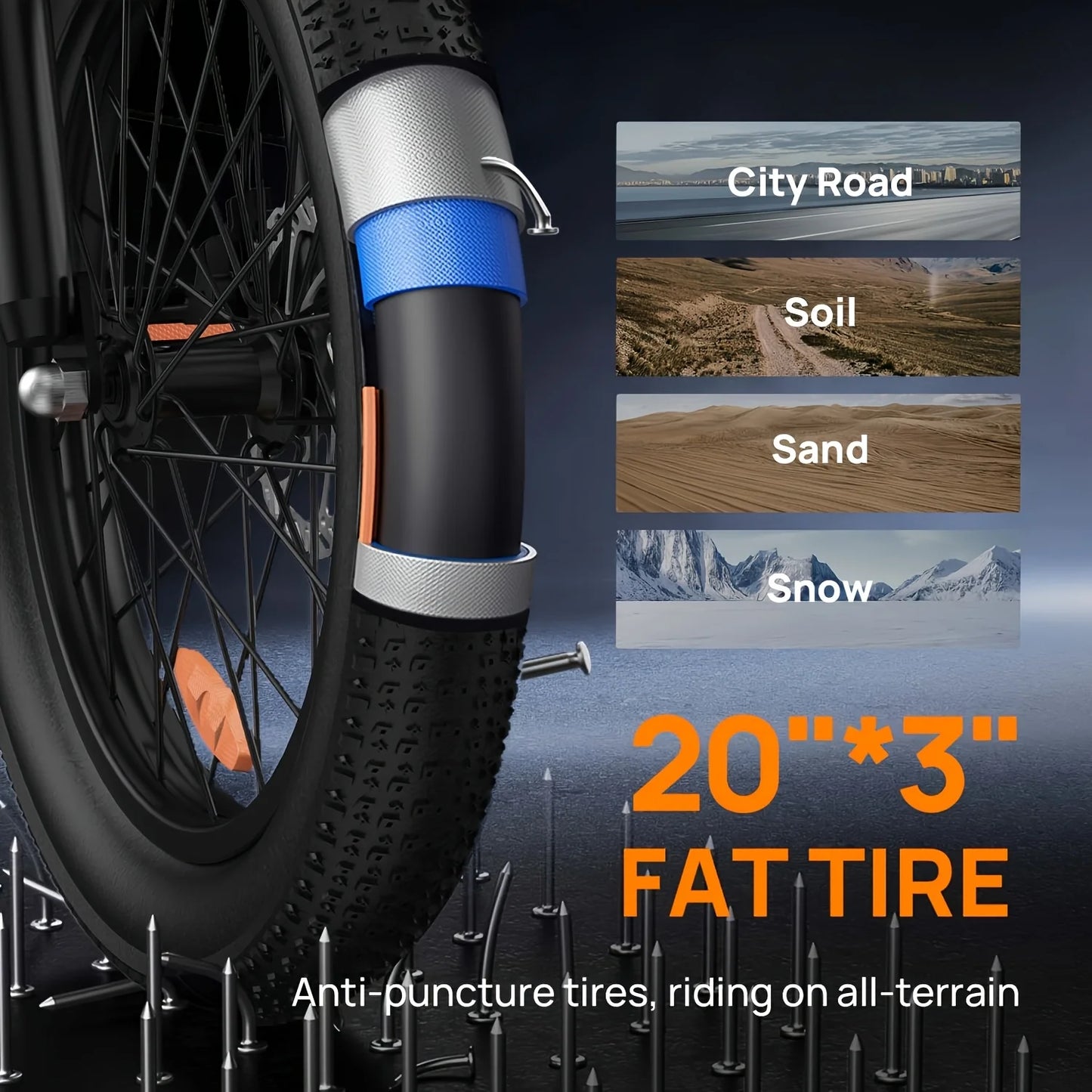 1000W E20 Electric Bike | 48V 13Ah Removable Battery, 28MPH, 20''X3" Fat Tire, 7-Speed E-Bike with Dual Disc Brake