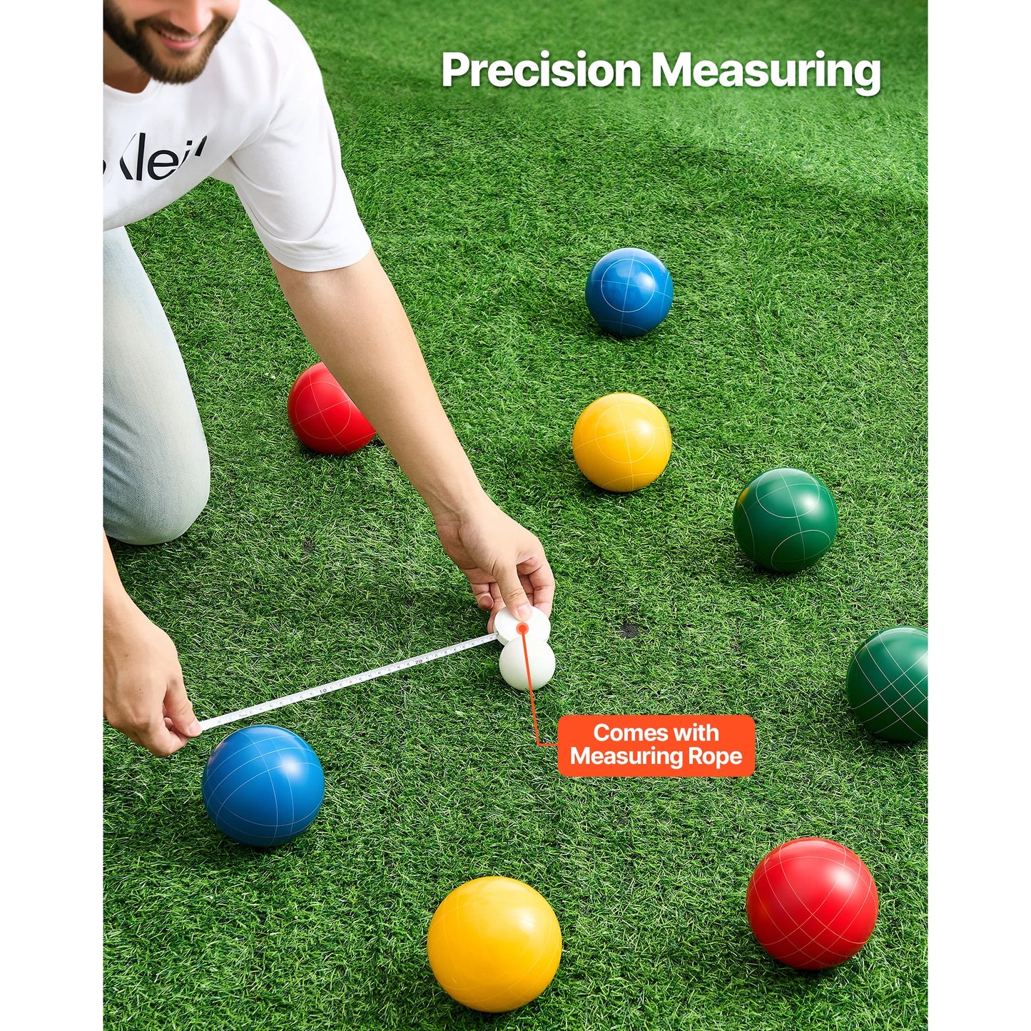 Ball Set 8 Resin Balls with Pallino Carry Bag and Measuring Rope Multi Color for Beach Lawn and Backyard Games