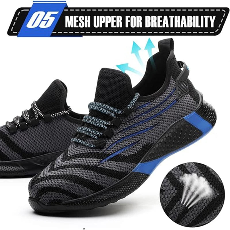 Steel Toe Work Shoes for Men Lightweight Safety Sneakers Comfortable Breathable Anti-Puncture Construction Working Shoes Boots