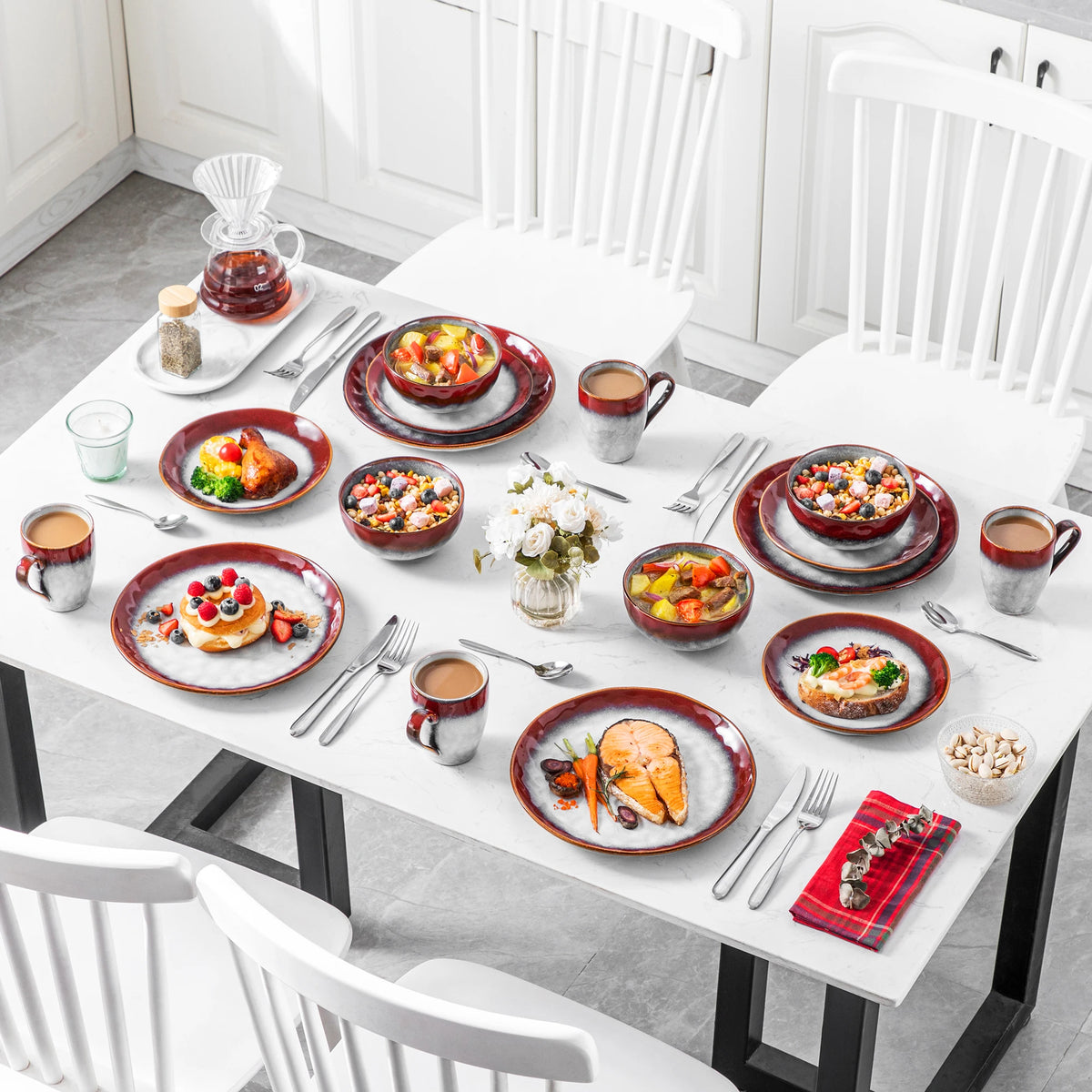 16/32/48-Piece Starry Dinner Set,Kiln Change Glaze Tableware Dinner Service with Dinner Plate,Dessert Plate,Bowl,Mug