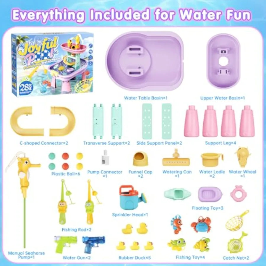 Outdoor toddler water table for sensory play with sand and water BPA-free plastic blue and yellow includes 28PCS accessories an