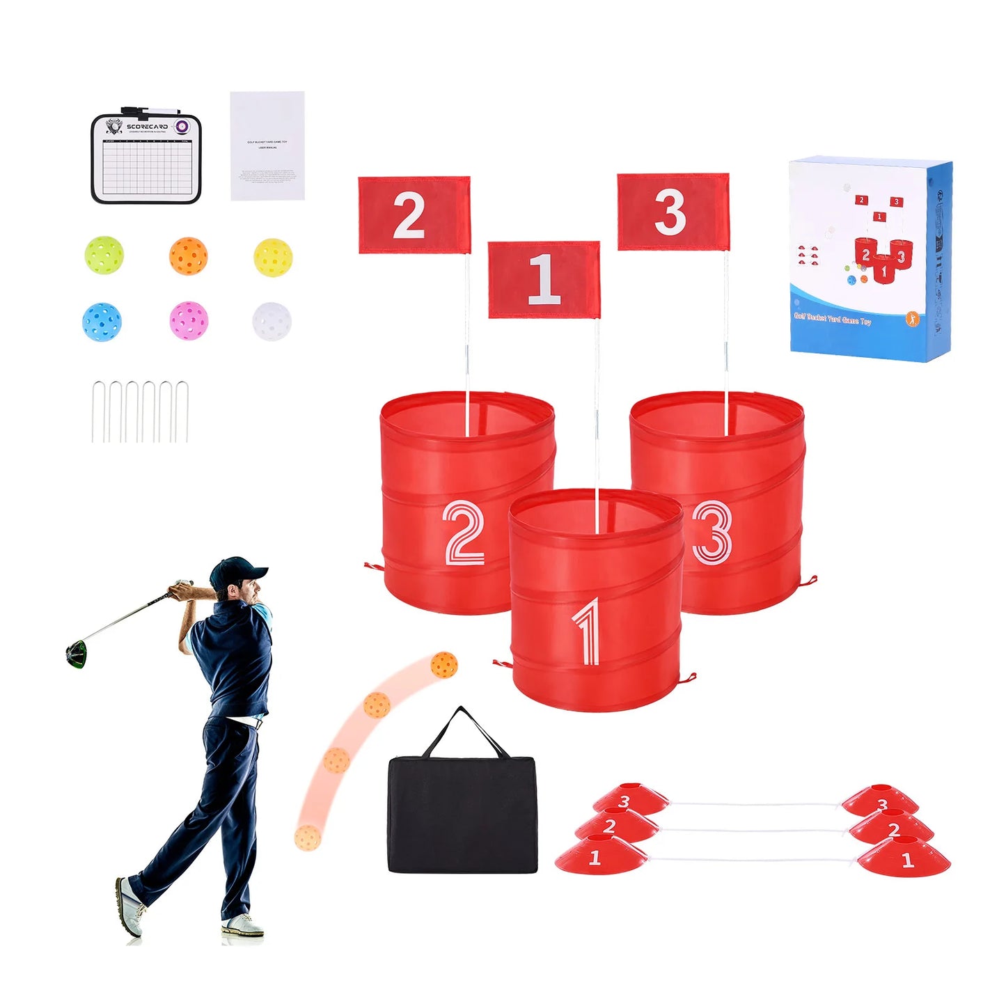 3/6/9 Hole Backyard Golf Game Portable Bucket Golf Course Practice Chipping Games for Family Outdoor Sports