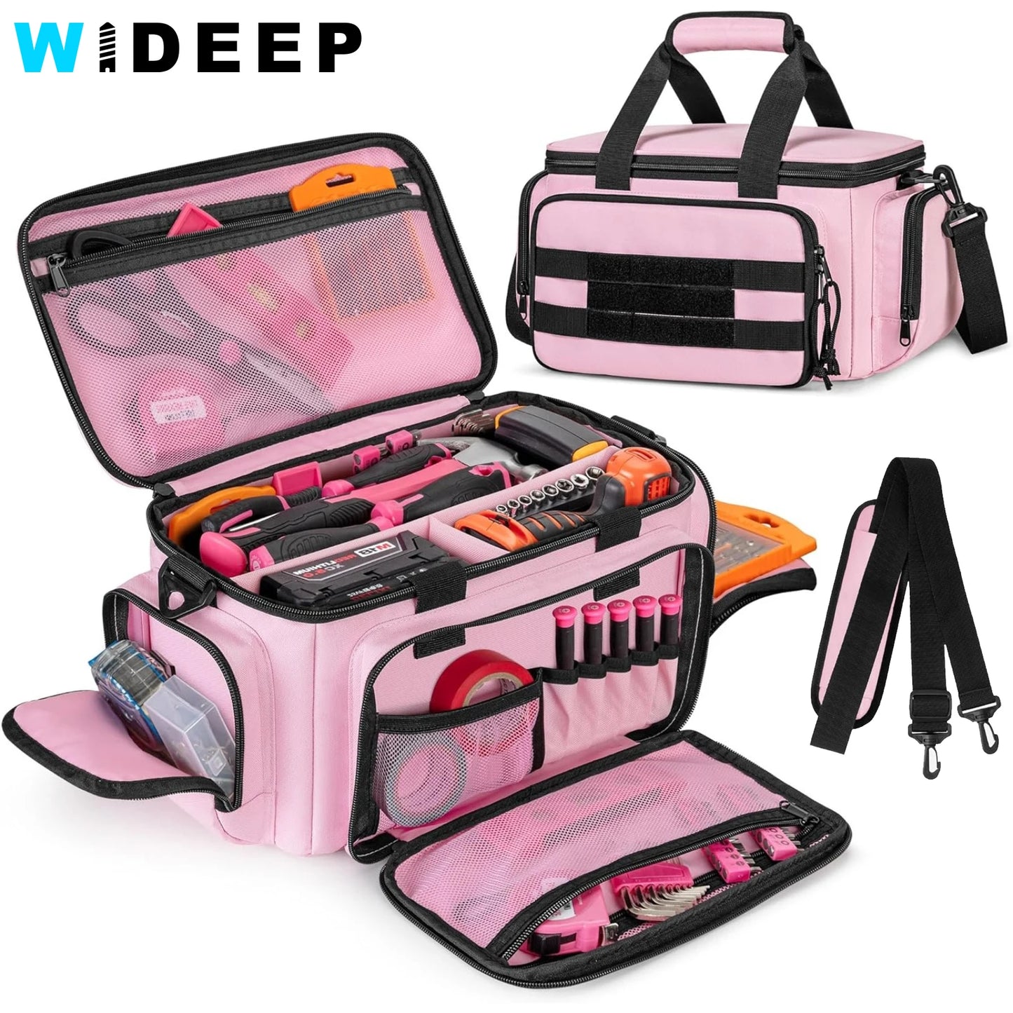 Pink Tool Bag For Women, Lady Tool Tote Bag Storage Organizer with Anti-friction Bottom for Electrician, Carpenters, Repairman