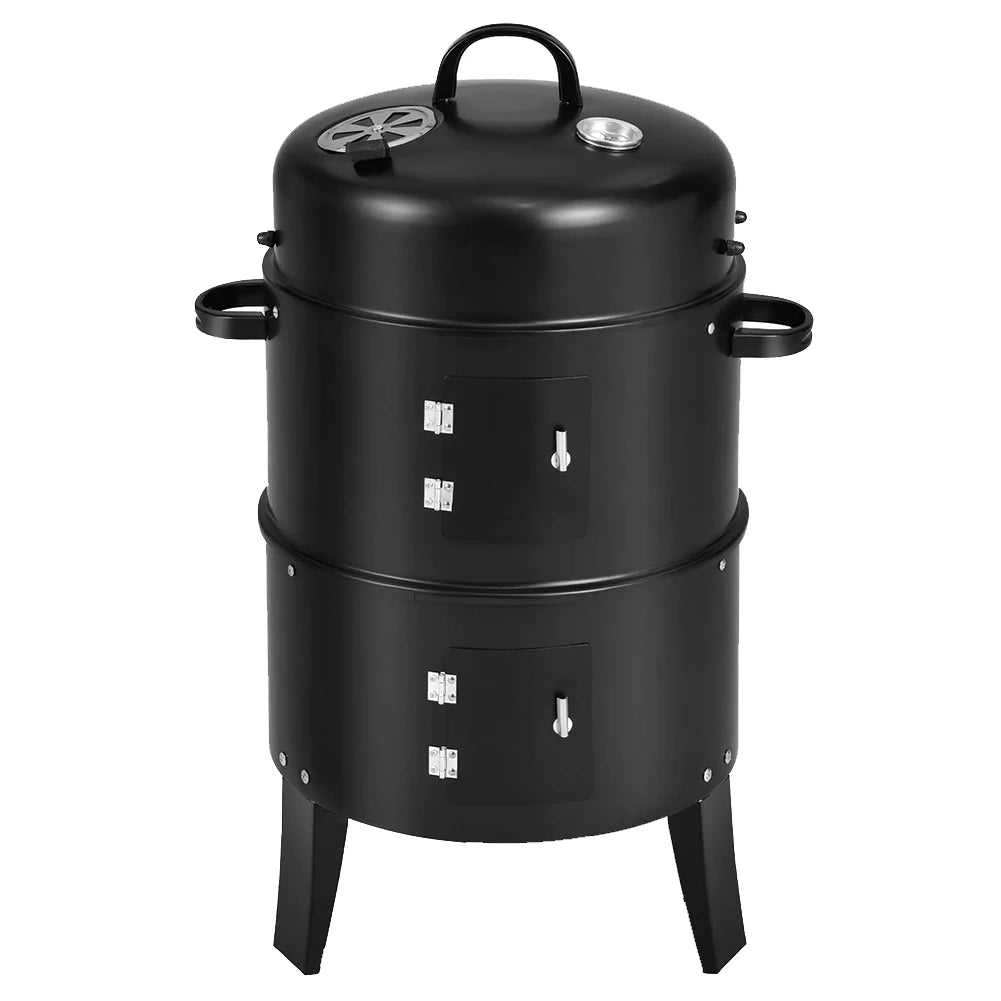 Vertical Charcoal Smoker with Built-in Thermometer BBQ Smoker Grill with Air Vent 2 Access Doors for Outdoor Cooking Camping