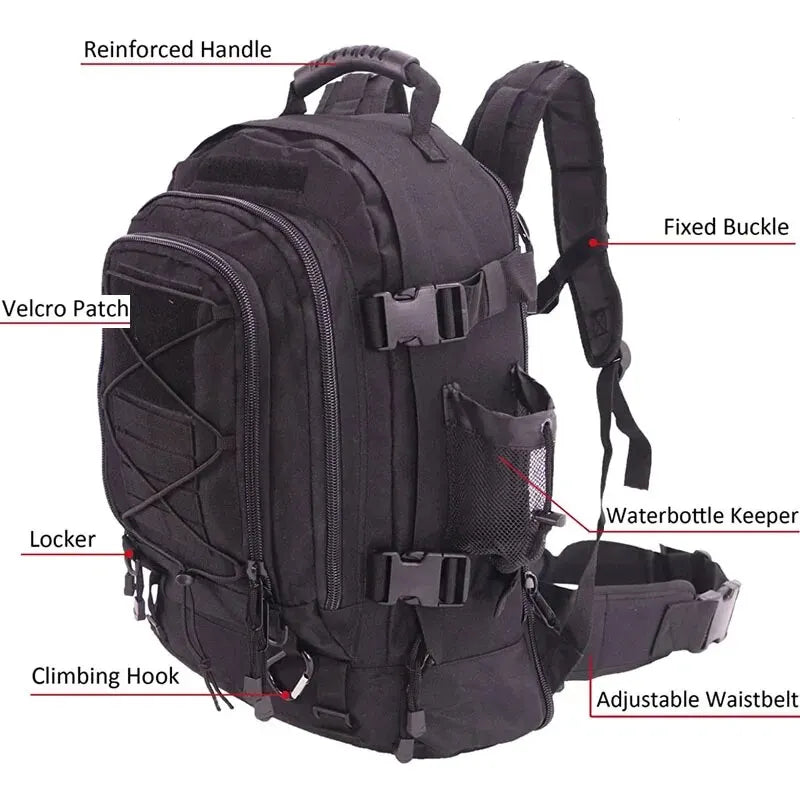 65L Large Capacity Outdoor Backpack – MOLLE Waterproof Hiking Rucksack for Camping, Travel & Climbing