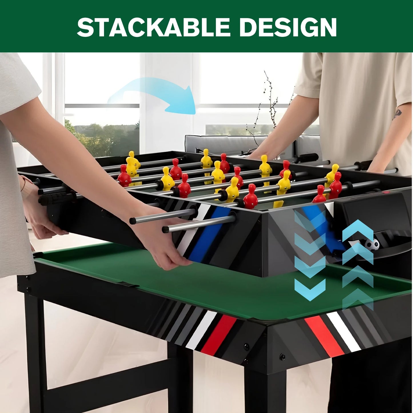 4-In-1 Recreational Game Table with Football Billiards Ice Hockey Table Tennis Indoor Desktop Game Set Wear Resist for Kids Gift