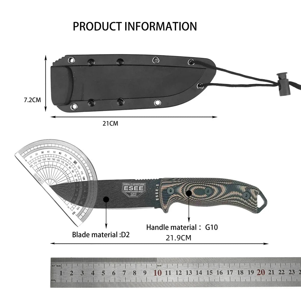 5 Fixed Blade Knife D2 Blade G10 Handle High Quality Outdoor EDC Camping Hiking Hunting Survival Tools Pocket Knife