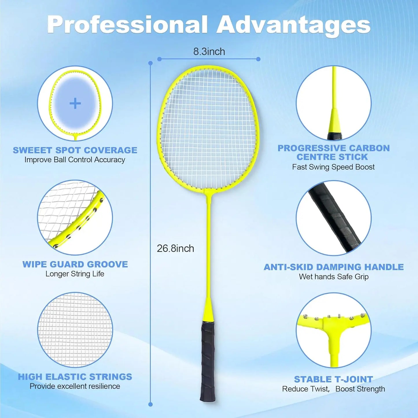 Badminton Set Portable Outdoor Anti-Sag Net 20ft x 5ft with 4 Rackets 3 Shuttlecocks Carry Bag for Backyard Lawn Beach
