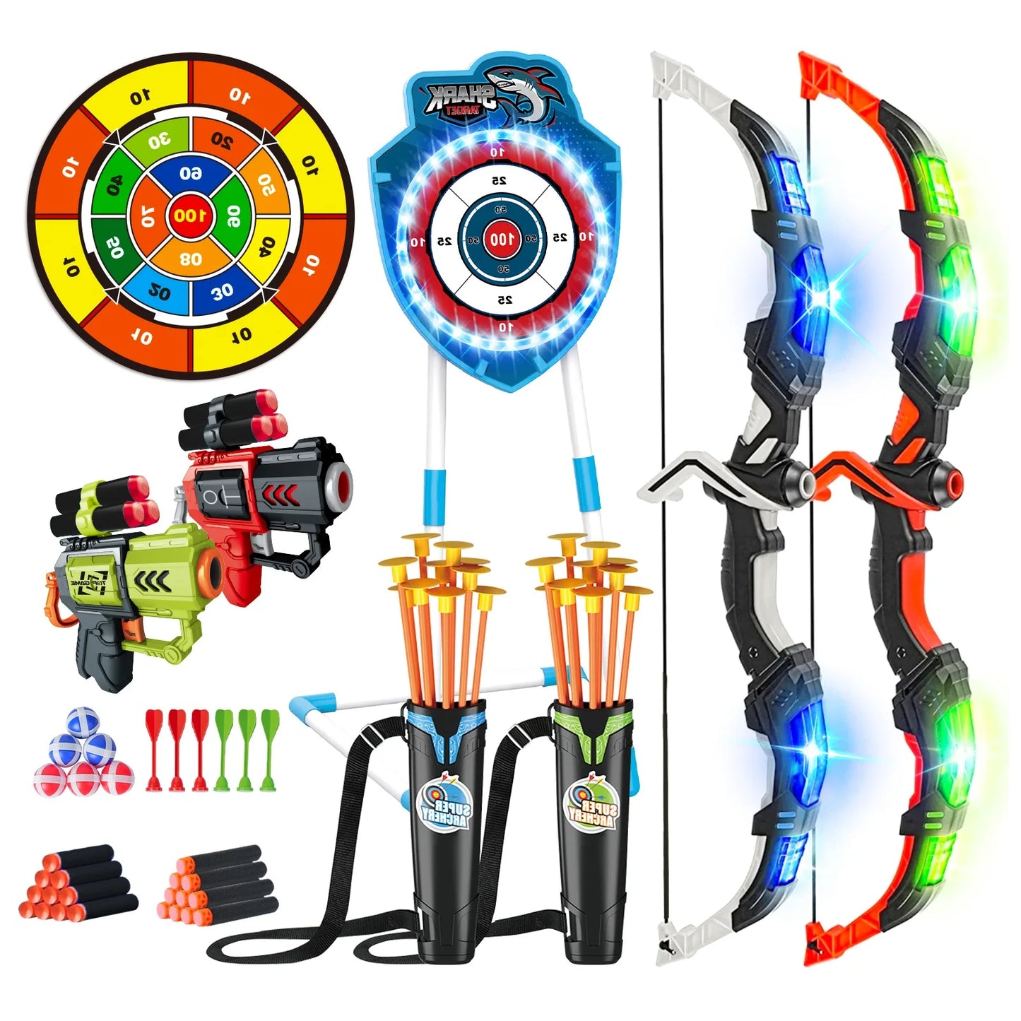 Night-Light Bow Arrow Guns Toy For Kids Archery Stand Target Board Indoor Outdoor Game Toys Boys Girls Christmas Gift