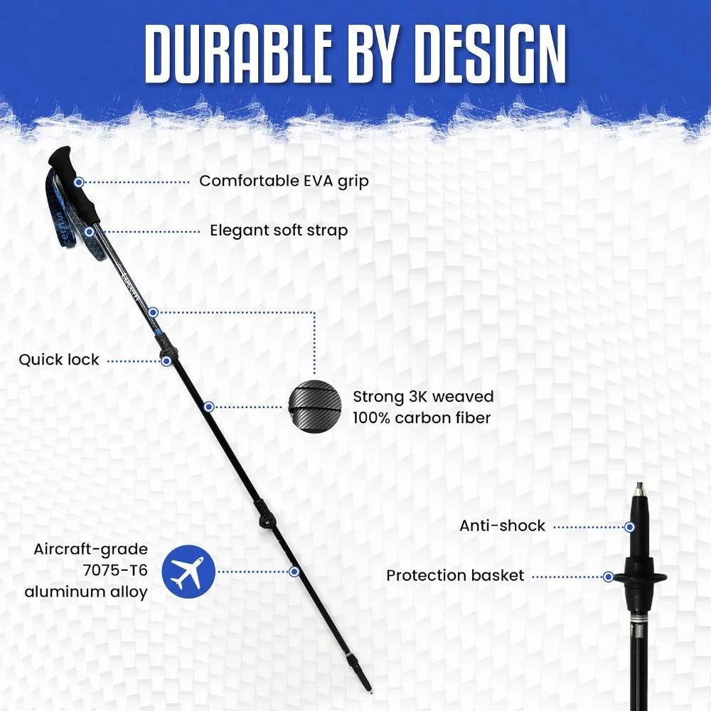 6.5 oz Extreme Ultralight Anti-Shock Carbon Trekking Poles – Durable, Comfortable, Safe for All Terrains, Perfect for Backpacking & Hiking