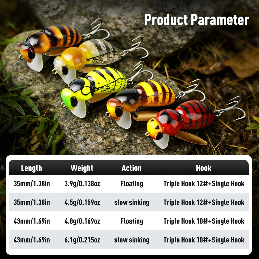 3Pcs Wasp Minnow Topwater Fishing Lure Two Types 35mm 3.9g Floating Spinner Single Hook Artificial Hard Baits Bass Pike