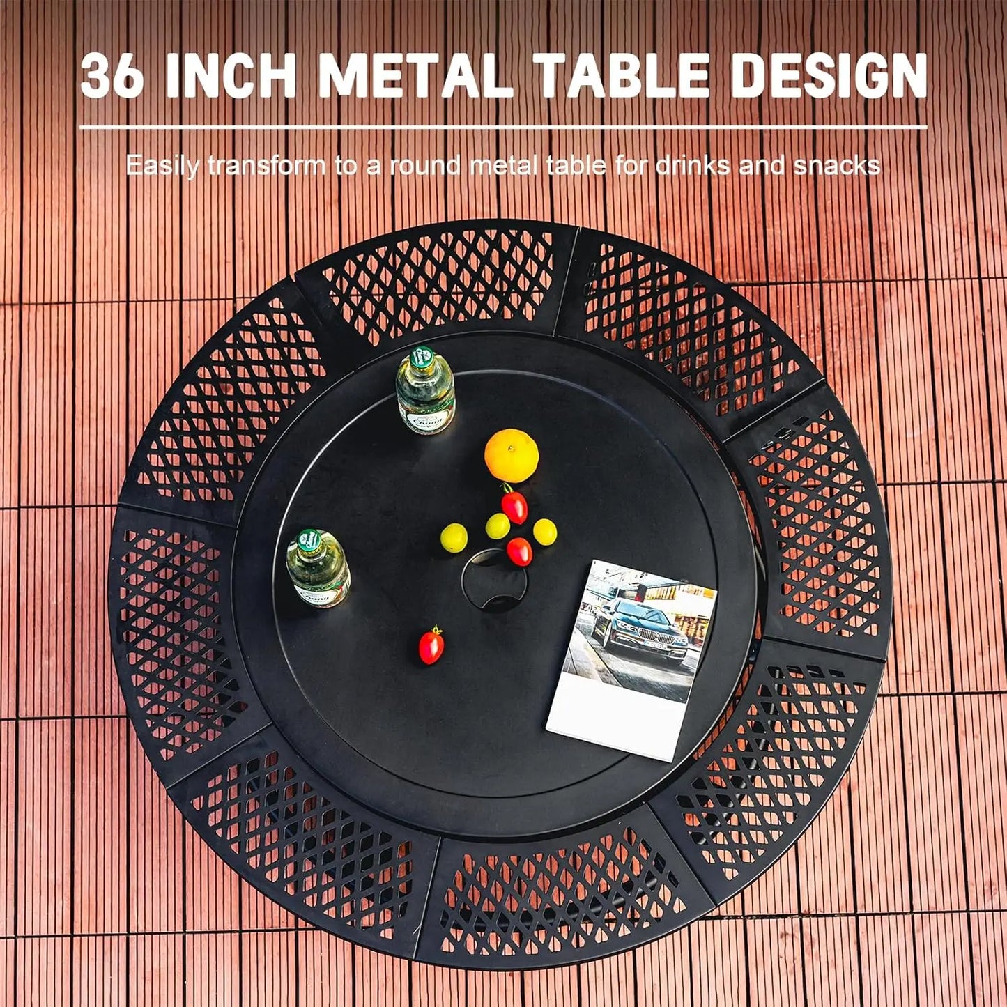 36 Inch Fire Pit with 2 Cooking Grills,Outdoor Wood Burning BBQ Firepit with Lid, 3-in-1 Outdoor Fire Pit for Backyard Deck