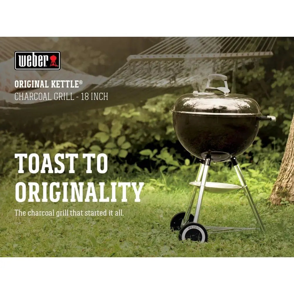 18-Inch Black Outdoor BBQ Grill with One-Touch Cleaning and Precise Temperature Control
