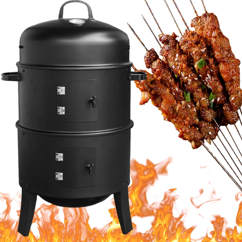 Vertical Charcoal Smoker with Built-in Thermometer BBQ Smoker Grill with Air Vent 2 Access Doors for Outdoor Cooking Camping