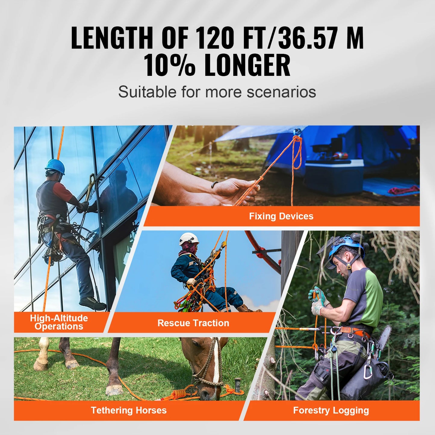 120ft Dual-Weave Polyester Cord 3/8 1/2 inch 48-Strand Multi-Use Rope for Arborist Activities Adventures Versatile