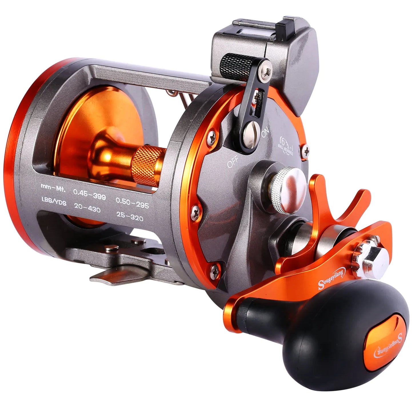 Counter Trolling Reel Conventional Level Wind Fishing Reel for Sea Bass Grouper 4.1:1/6+1BB Max Drag 30Kg