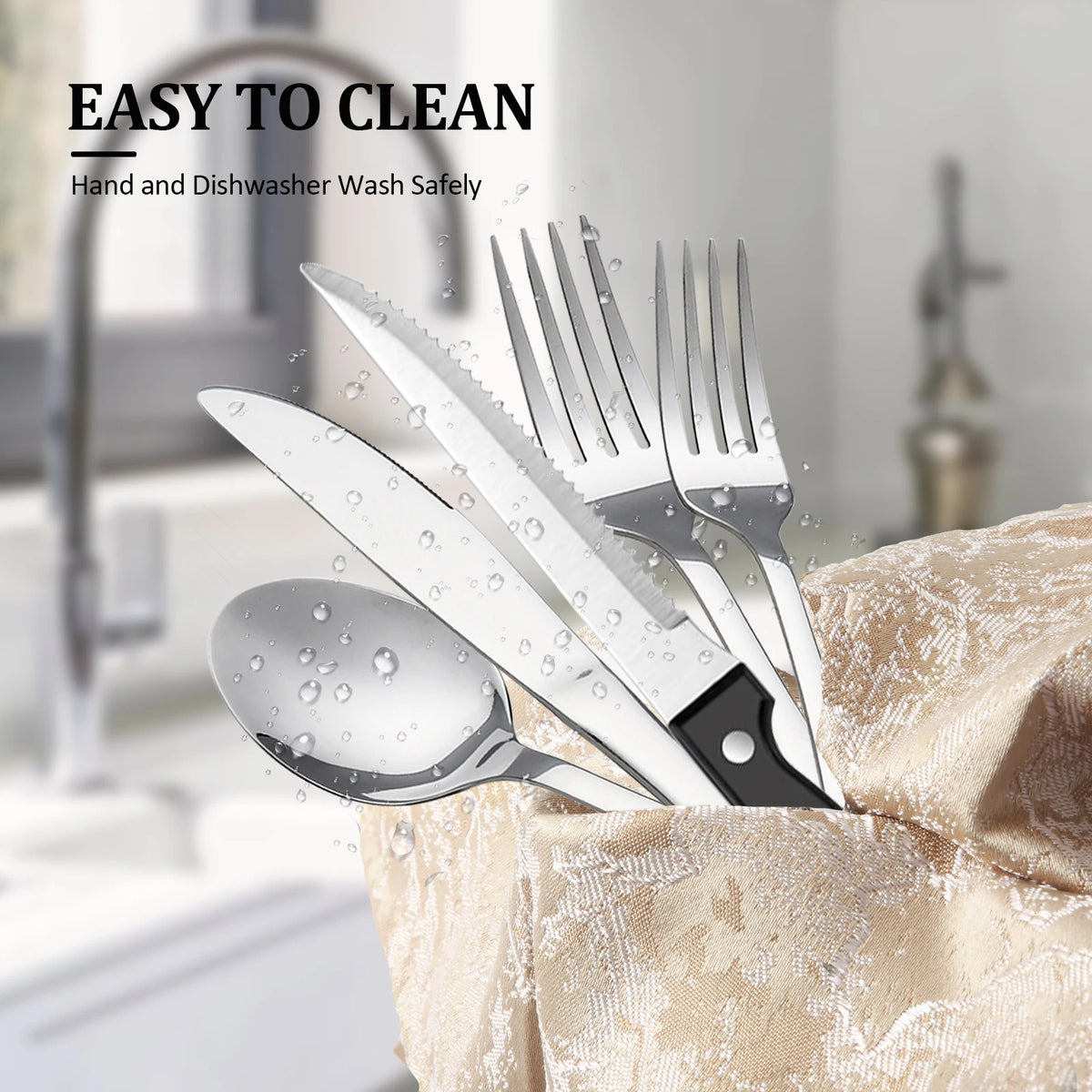 48Pcs Stainless Steel Cutlery Set Steak Knives Included Mirror Polished Flatware Set Dinner Knife Fork Spoon Tableware Kitchen Utensils Dishwasher Safe For Home Restaurant Party