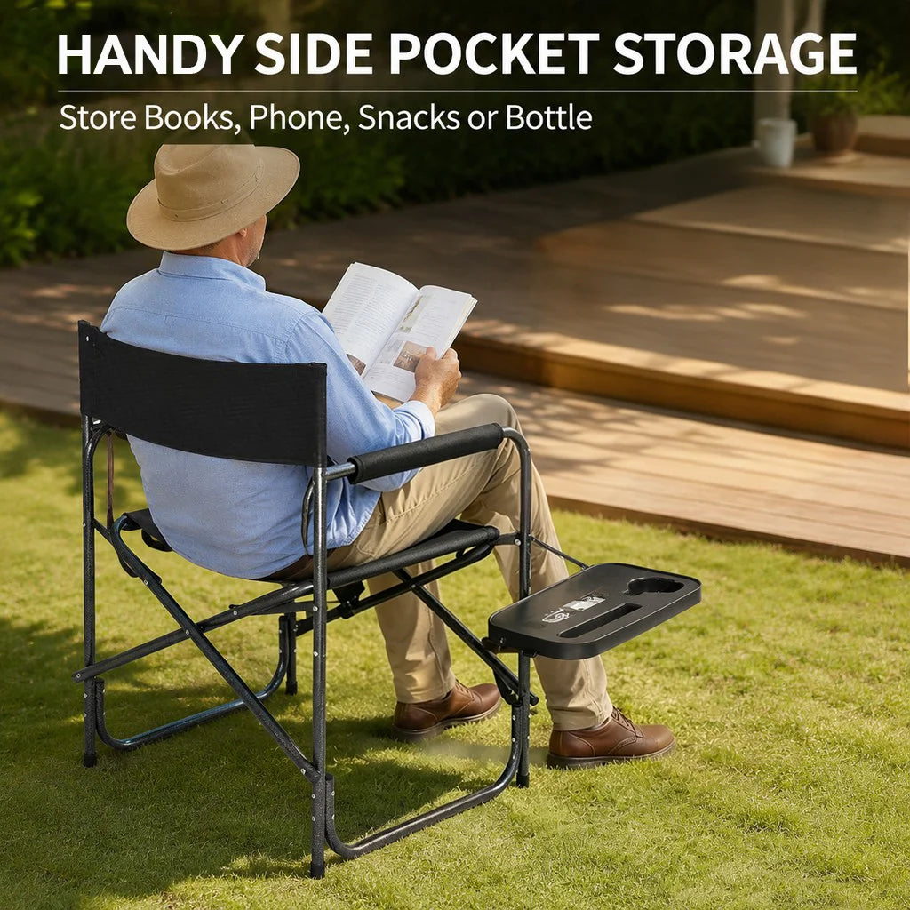 2PCS Portable Outdoor Chair with Side Table, Cup Holder & Storage Pocket, Camping, Fishing, Patio, Picnic Heavy Duty Camping Folding Director Chair