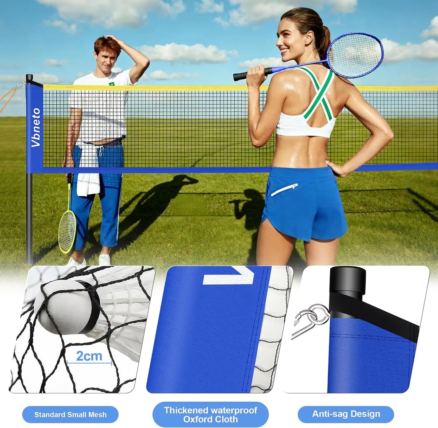 Badminton Set Portable Outdoor Anti-Sag Net 20ft x 5ft with 4 Rackets 3 Shuttlecocks Carry Bag for Backyard Lawn Beach
