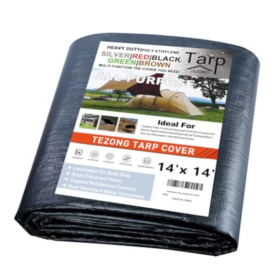 Tarps Heavy Duty Waterproof 14x14ft, Tarp 16MIL Plastic Tarpaulin Outdoor Tarp Cover for Emergency Rain, Patio Furniture, Wood,