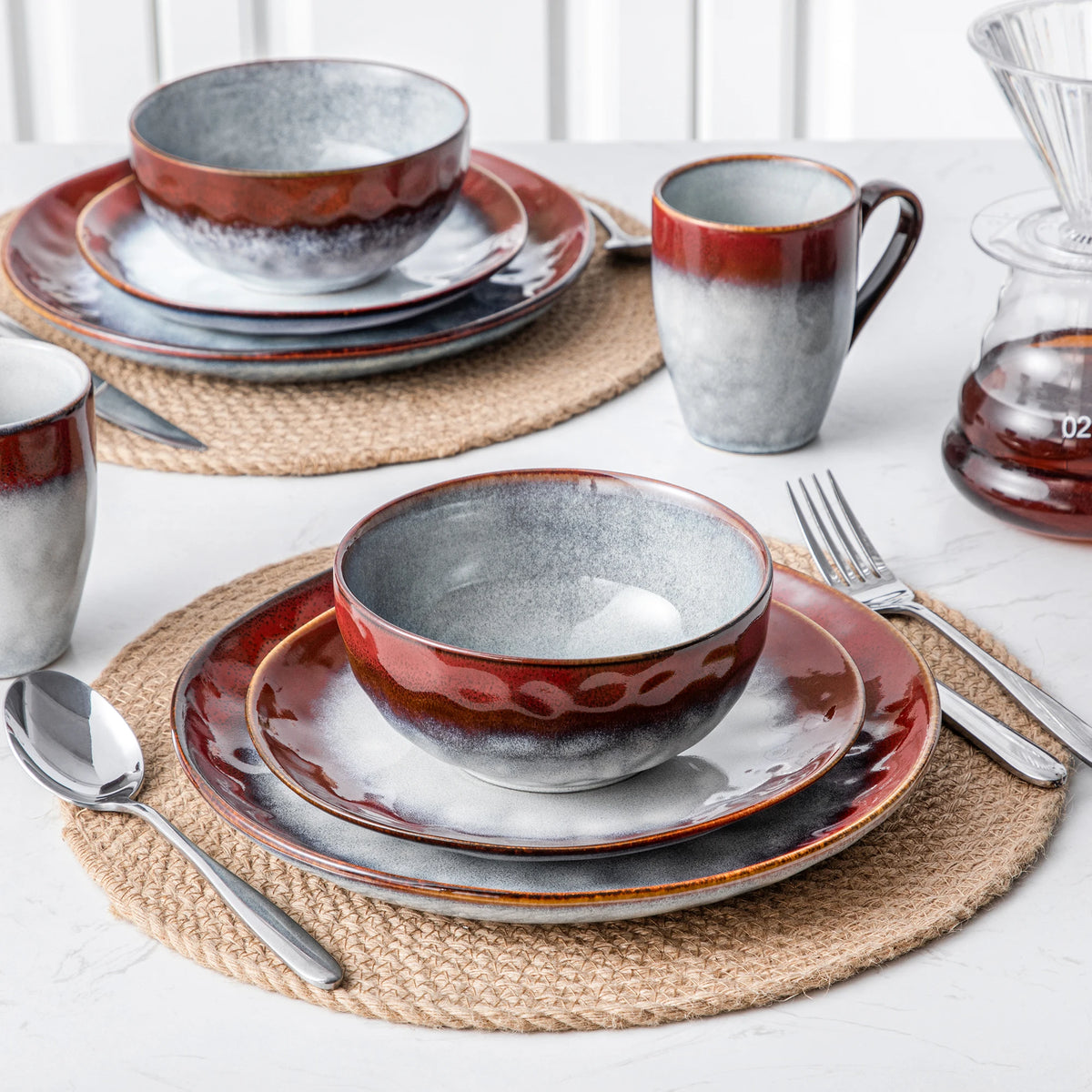 16/32/48-Piece Starry Dinner Set,Kiln Change Glaze Tableware Dinner Service with Dinner Plate,Dessert Plate,Bowl,Mug